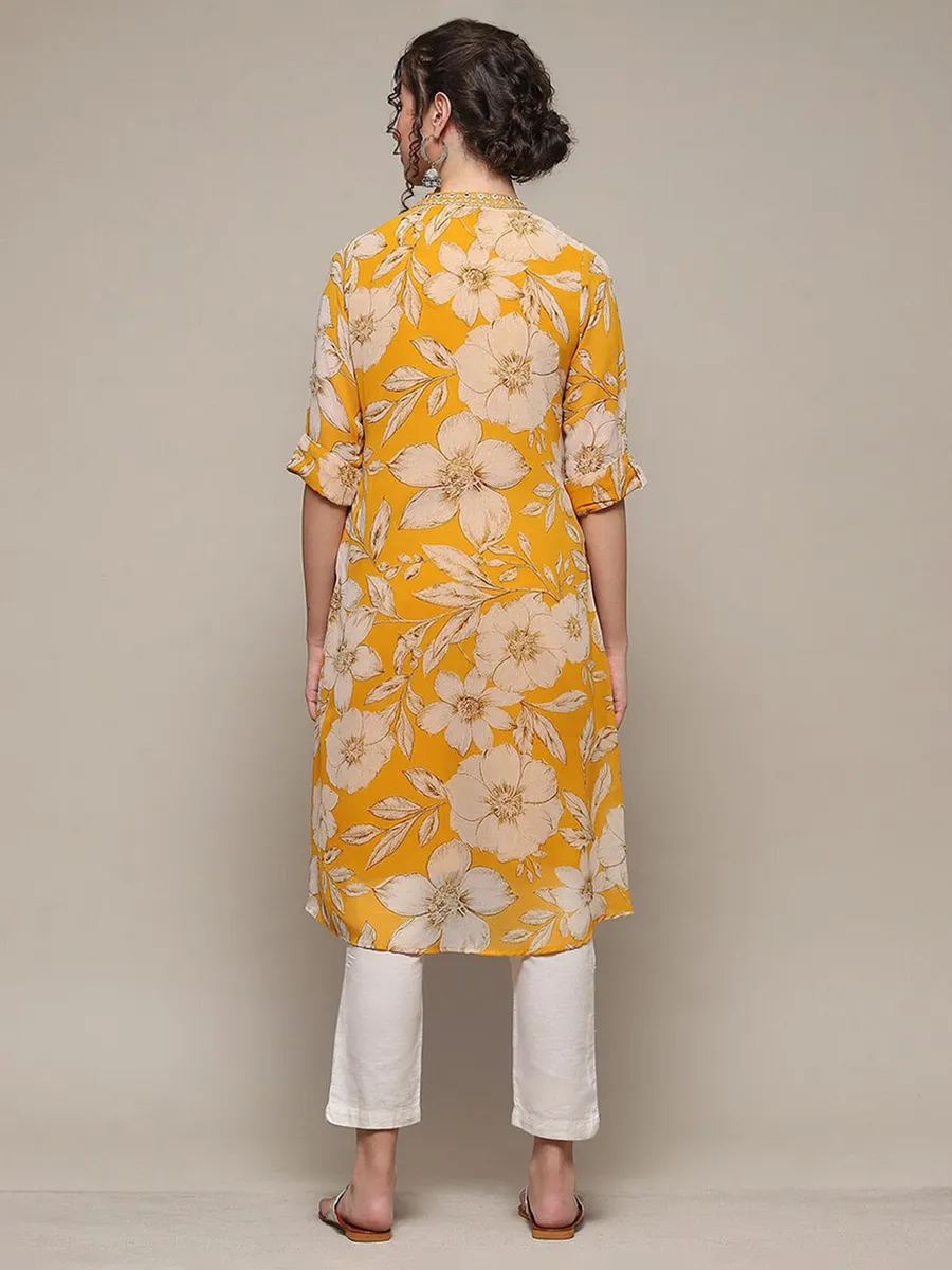 BIBA yellow cotton floral printed kurti