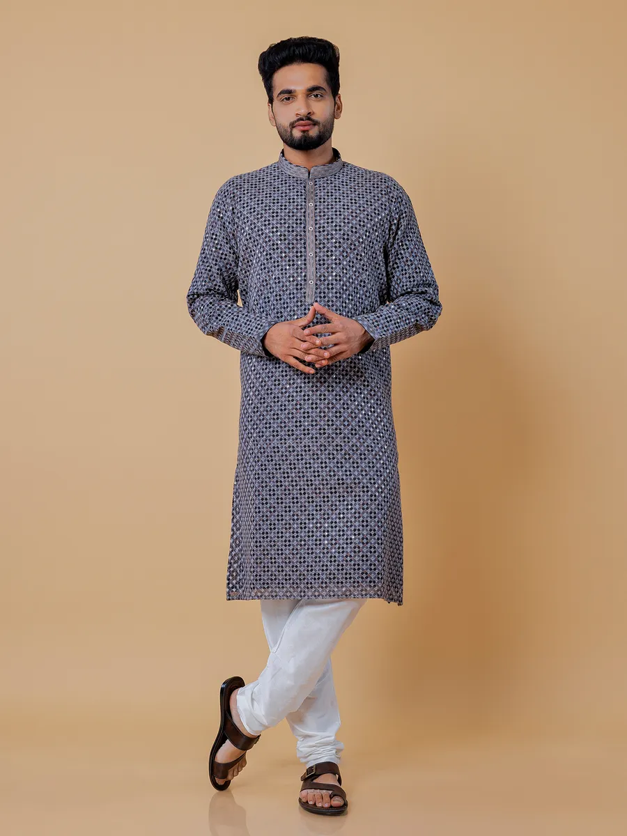 Black and grey printed kurta suit