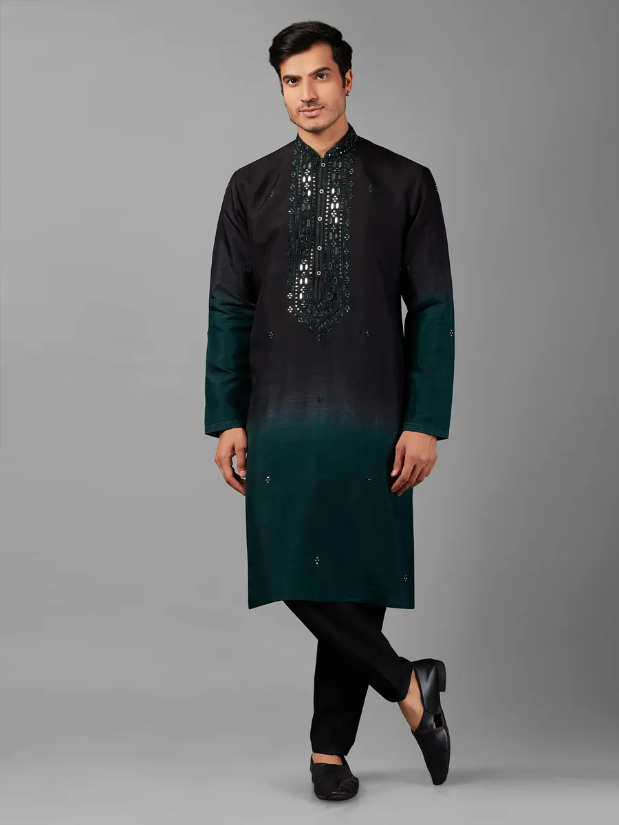 Black and rama blue shaded silk  Men Kurta pajama