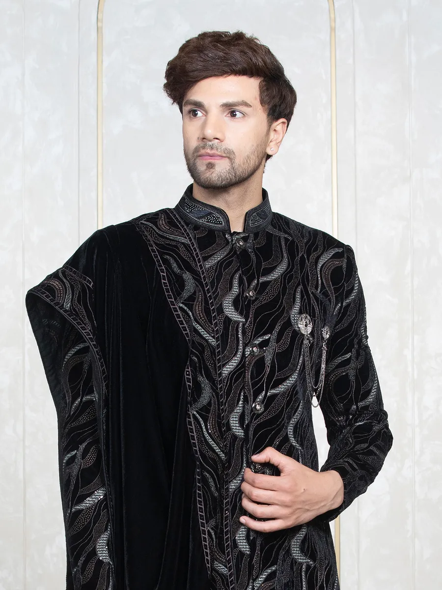 Black and white embroidery indowestern