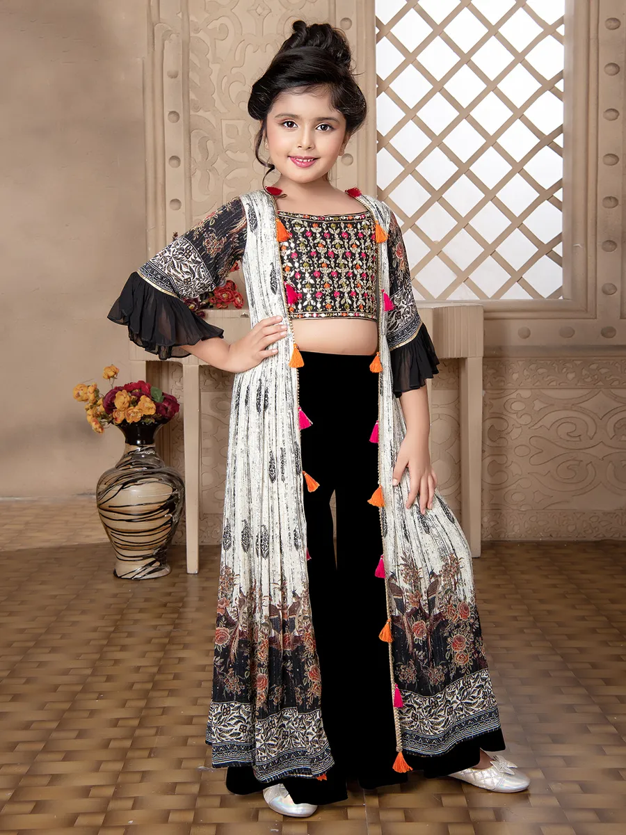 Black and white georgette jacket style palazzo suit