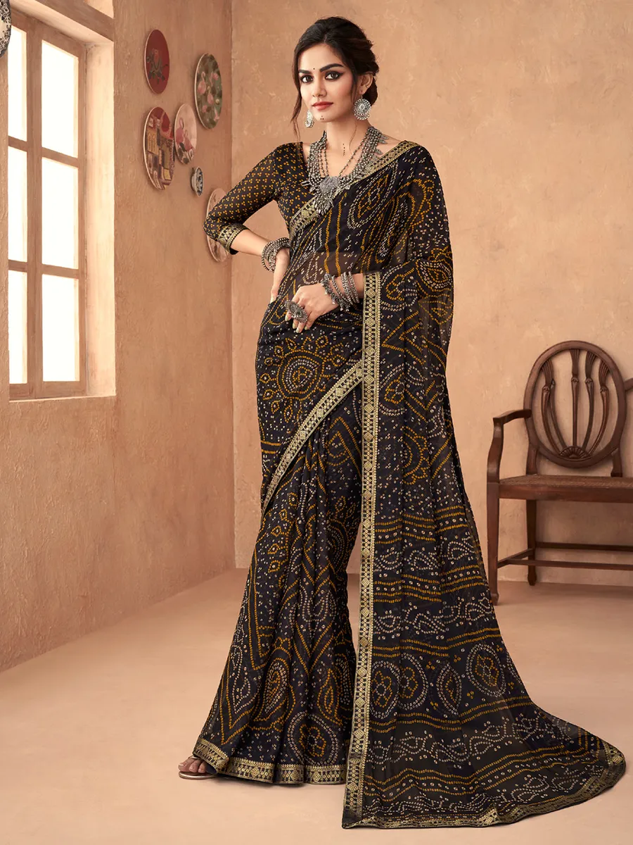 Black chiffon printed saree