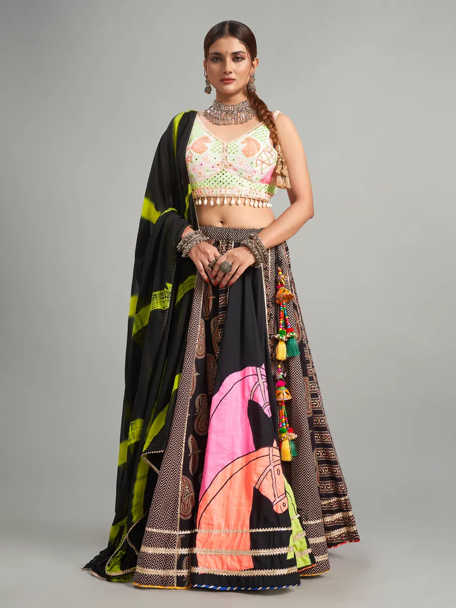 Black cotton silk printed chaniya choli