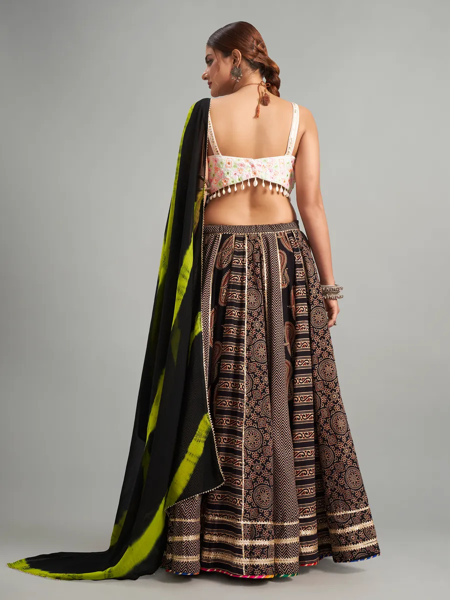 Black cotton silk printed chaniya choli