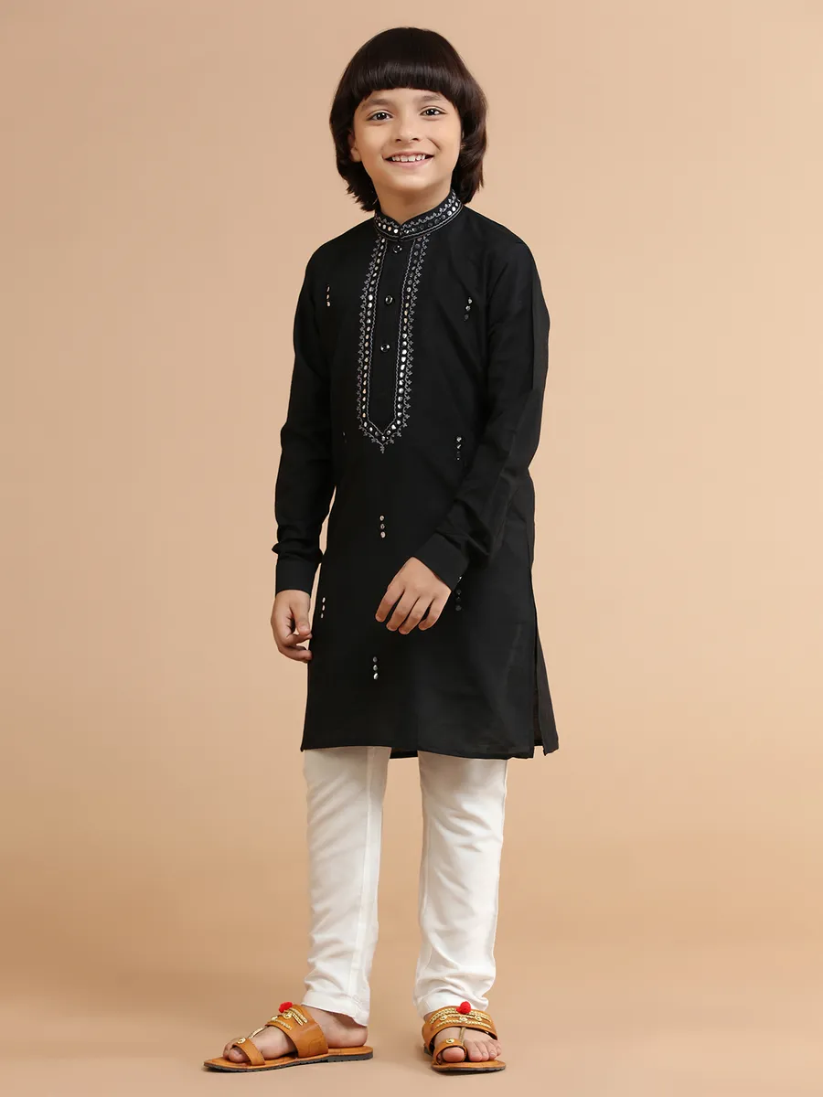 Black embroidery silk kurta suit