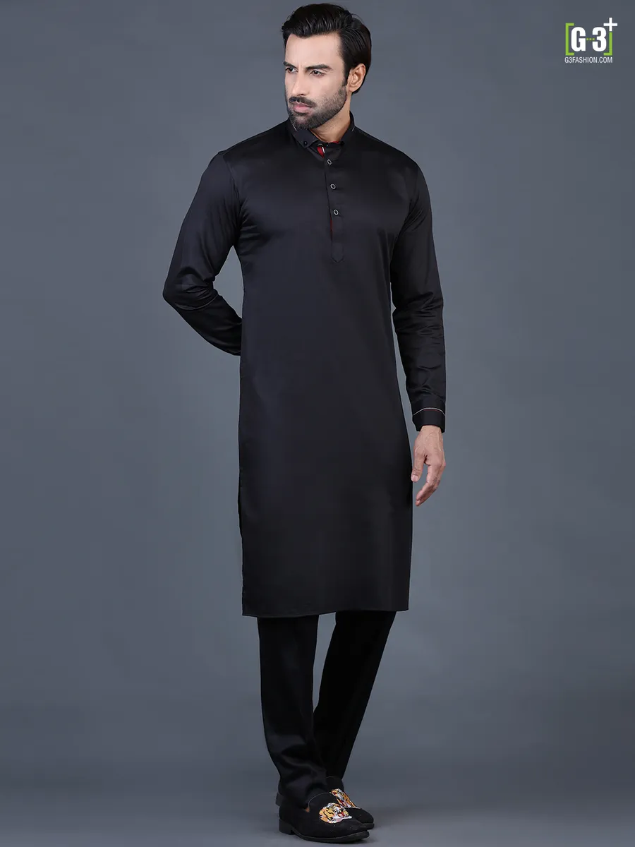 Black festive men cotton pathani suit