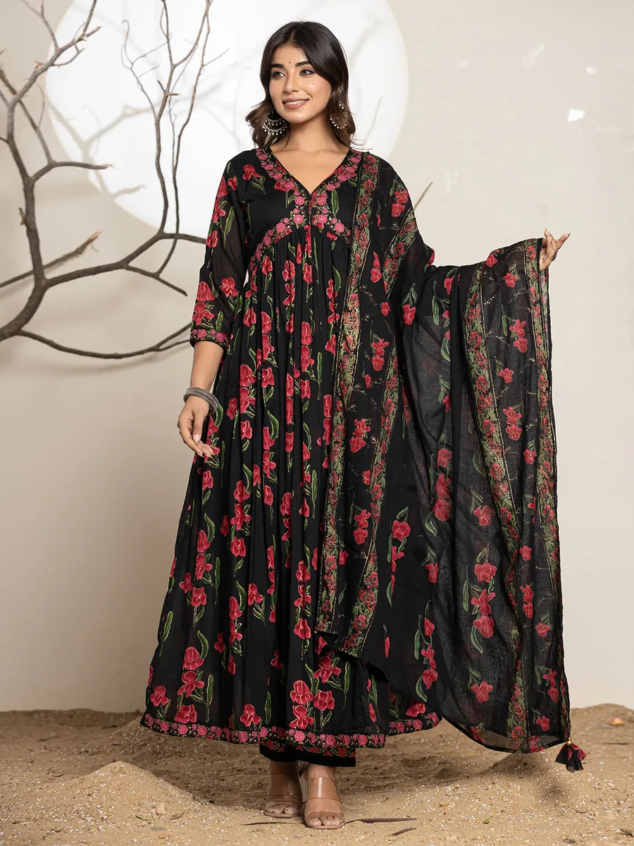 black floral print kurti set