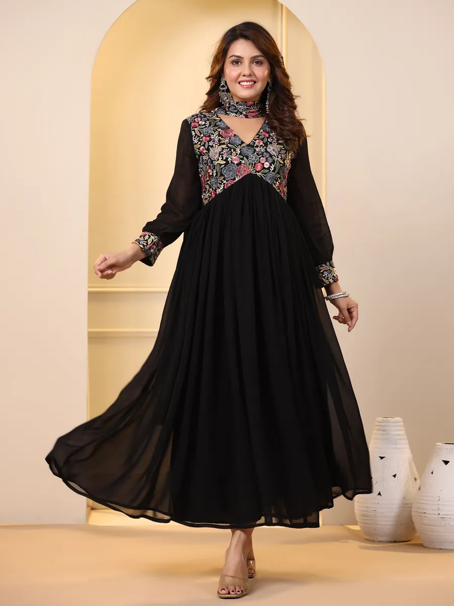 Black georgette embroidery kurti