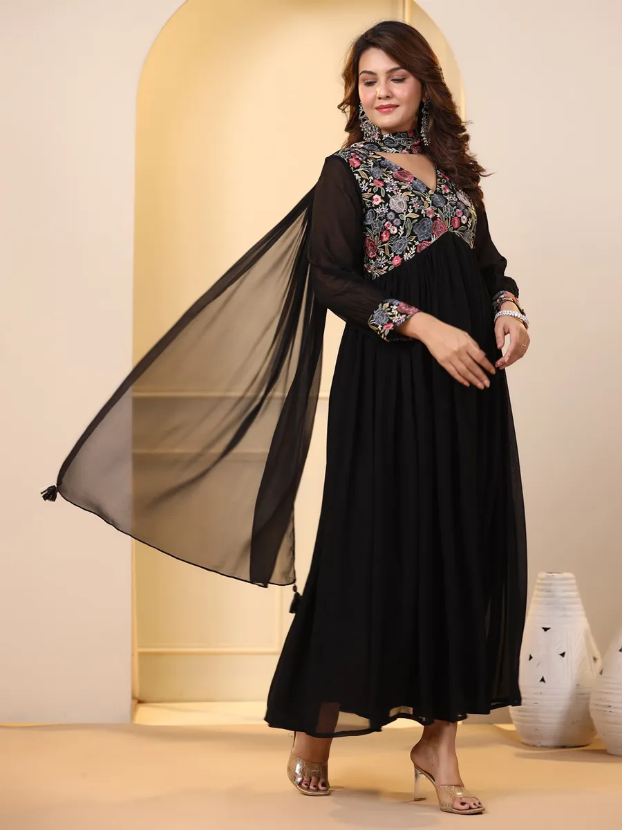 Black georgette embroidery kurti