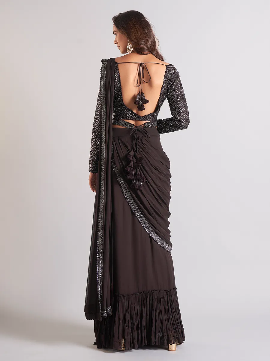Black georgette ready to wear saree