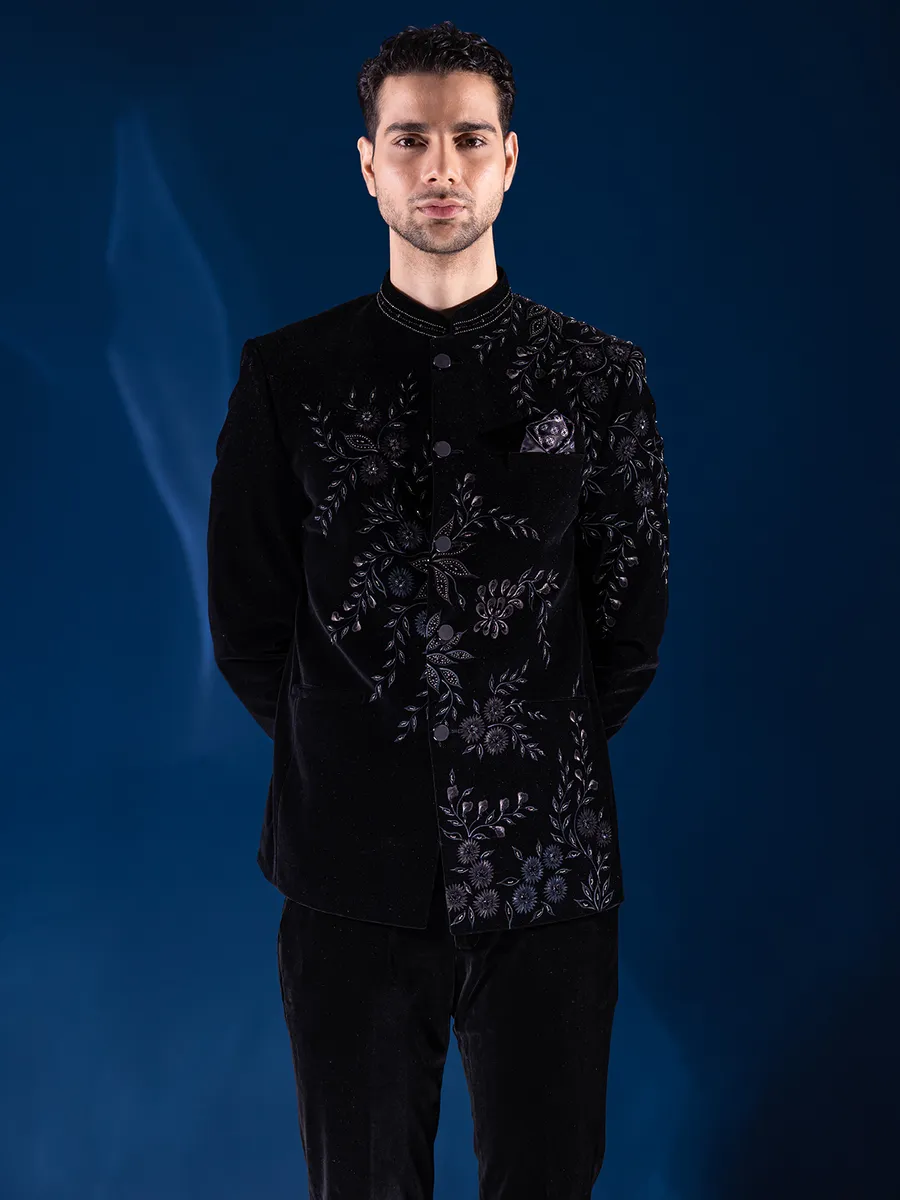 Black indowestern in velvet for men