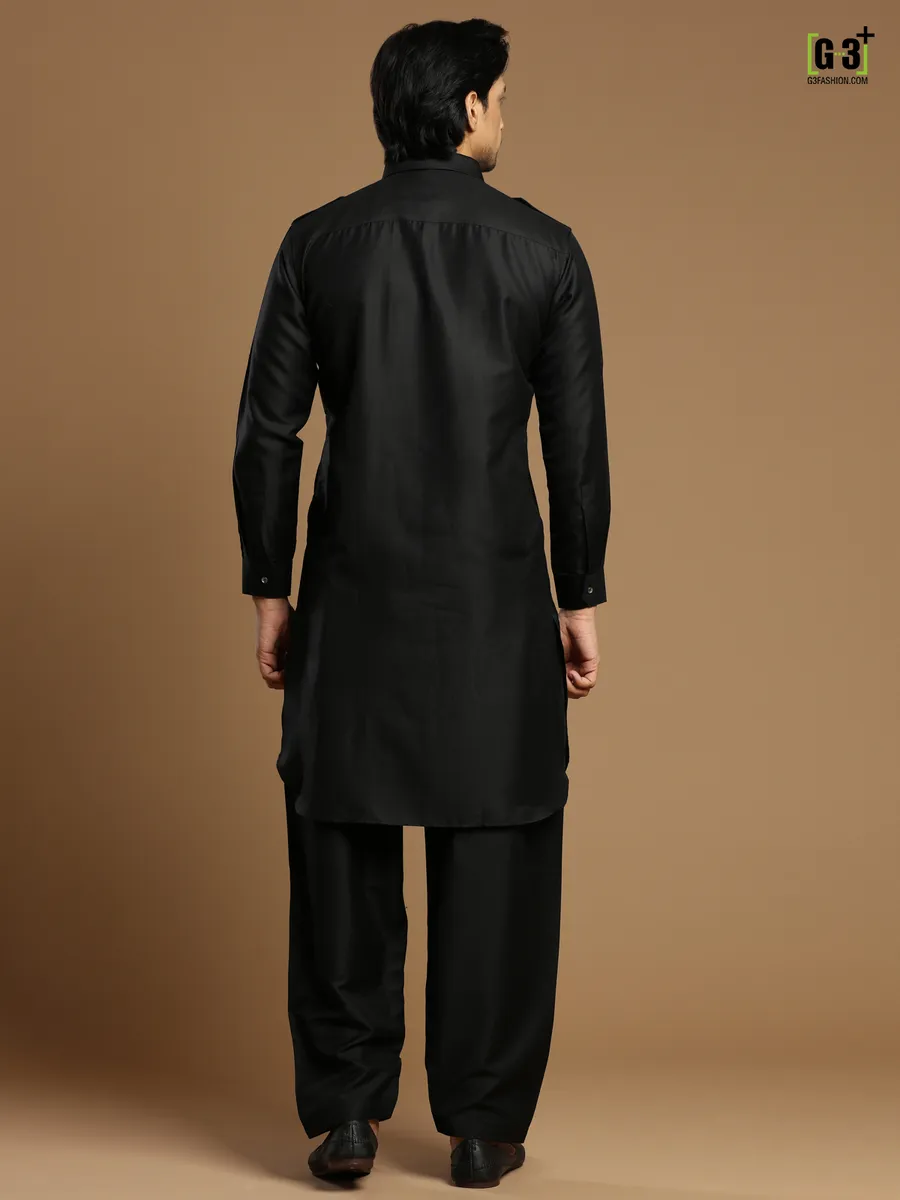 Black men festive occasions cotton silk pathani suit