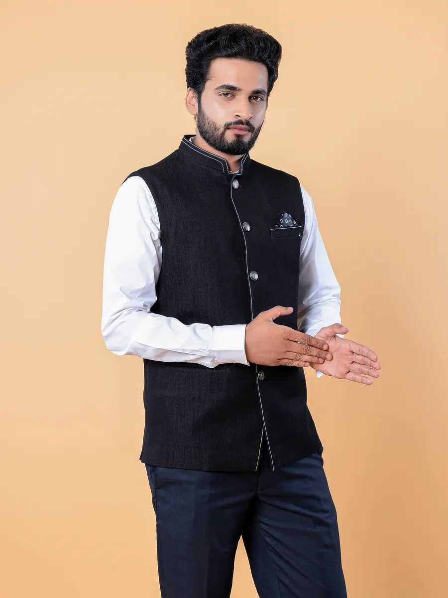 Black plain terry rayon waistcoat