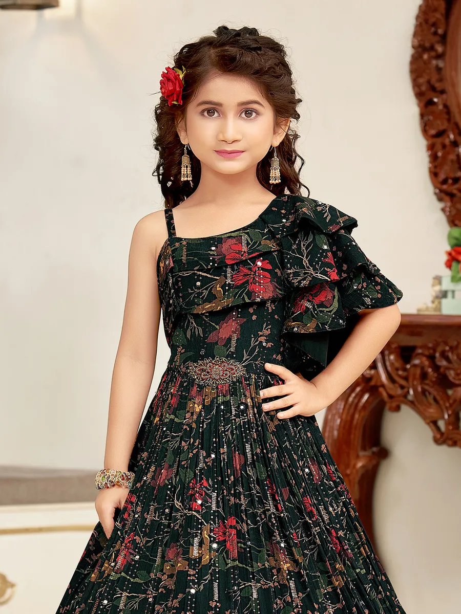 Black printed gown in silk