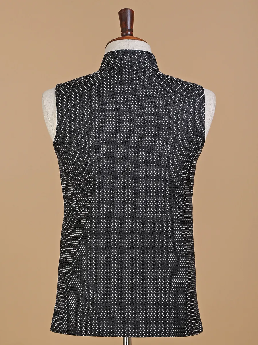 Black printed silk waistcoat for festive look