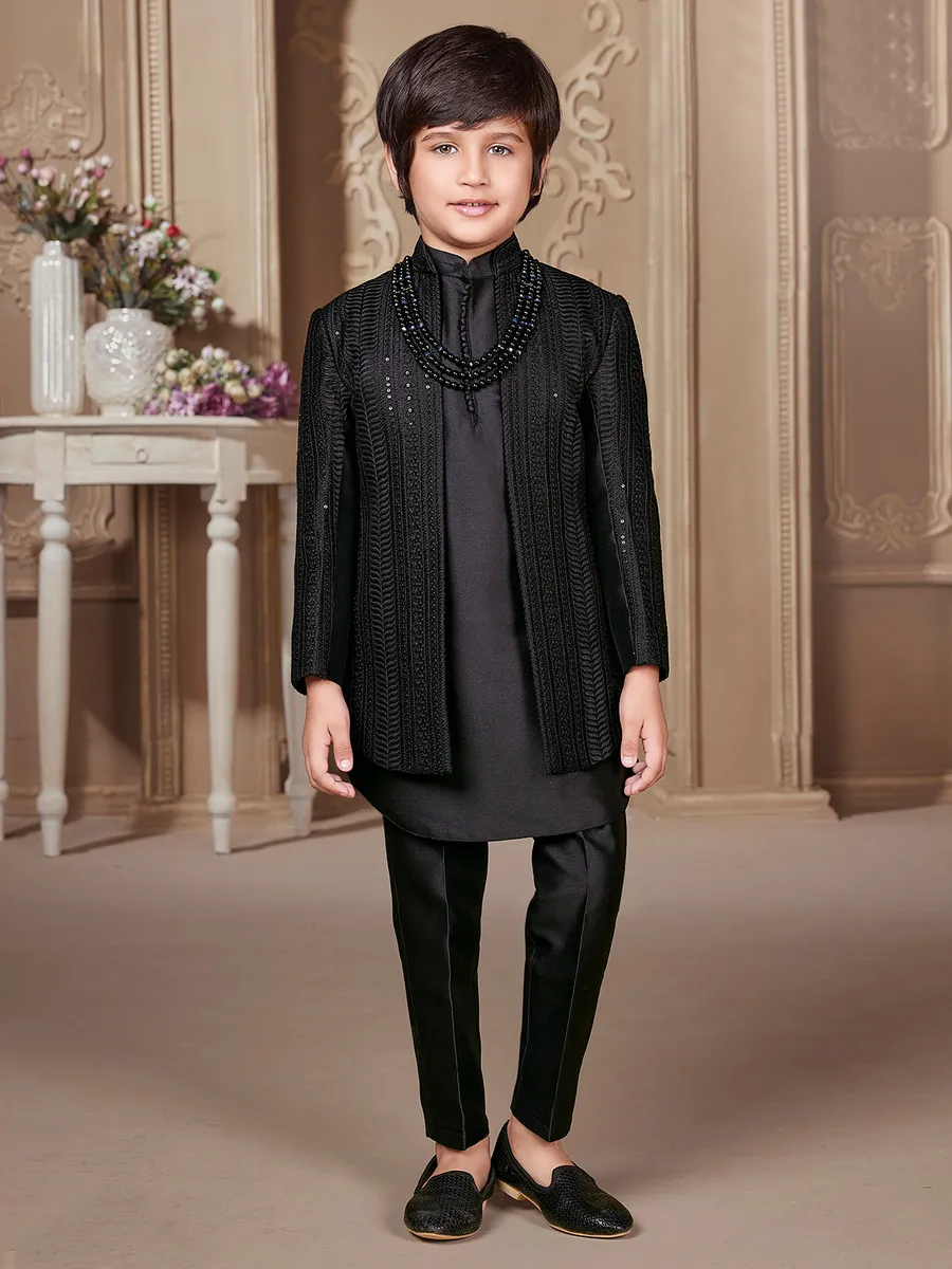 Black silk embroidery indowestern