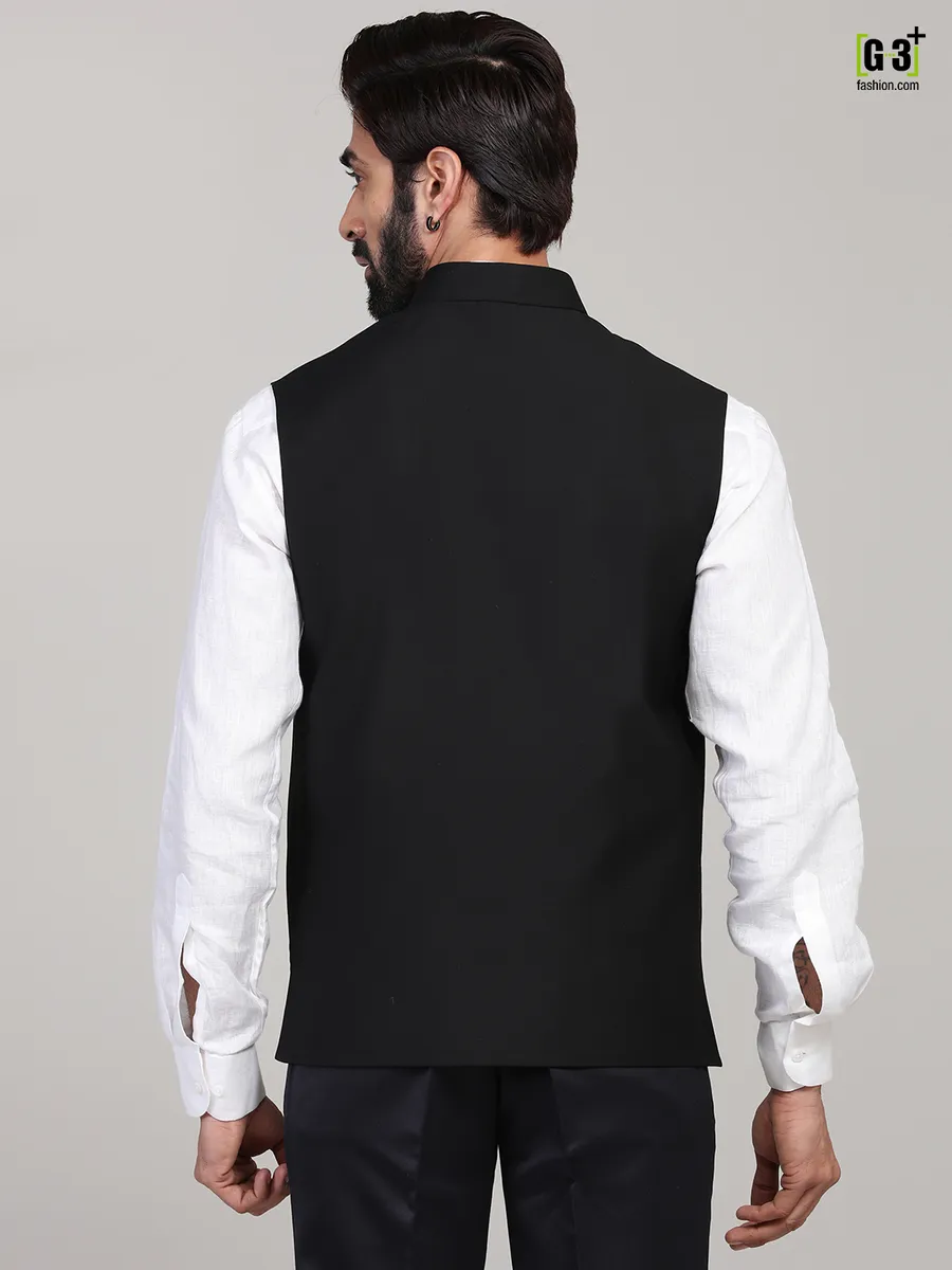 Black solid terry rayon party wear waistcoat