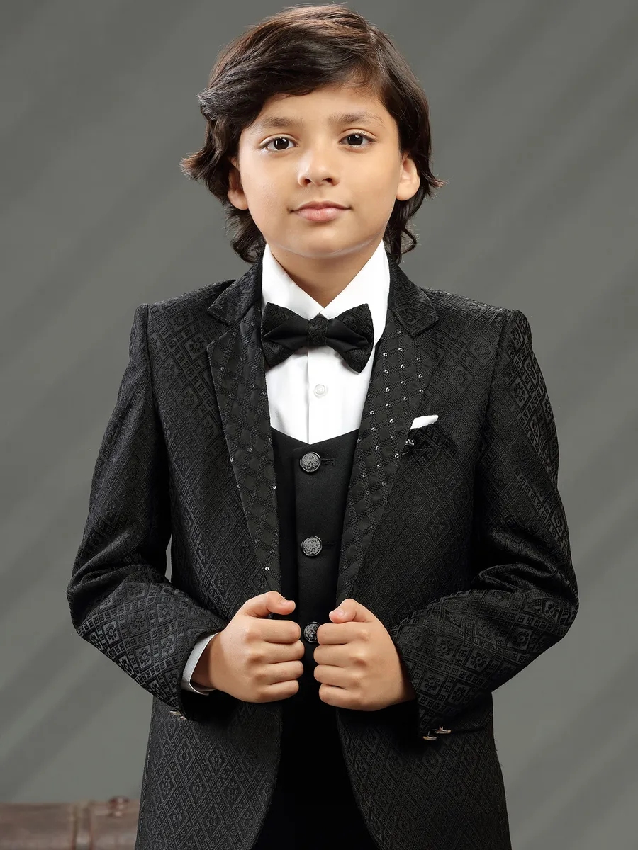 Black terry rayon coat suit for boys