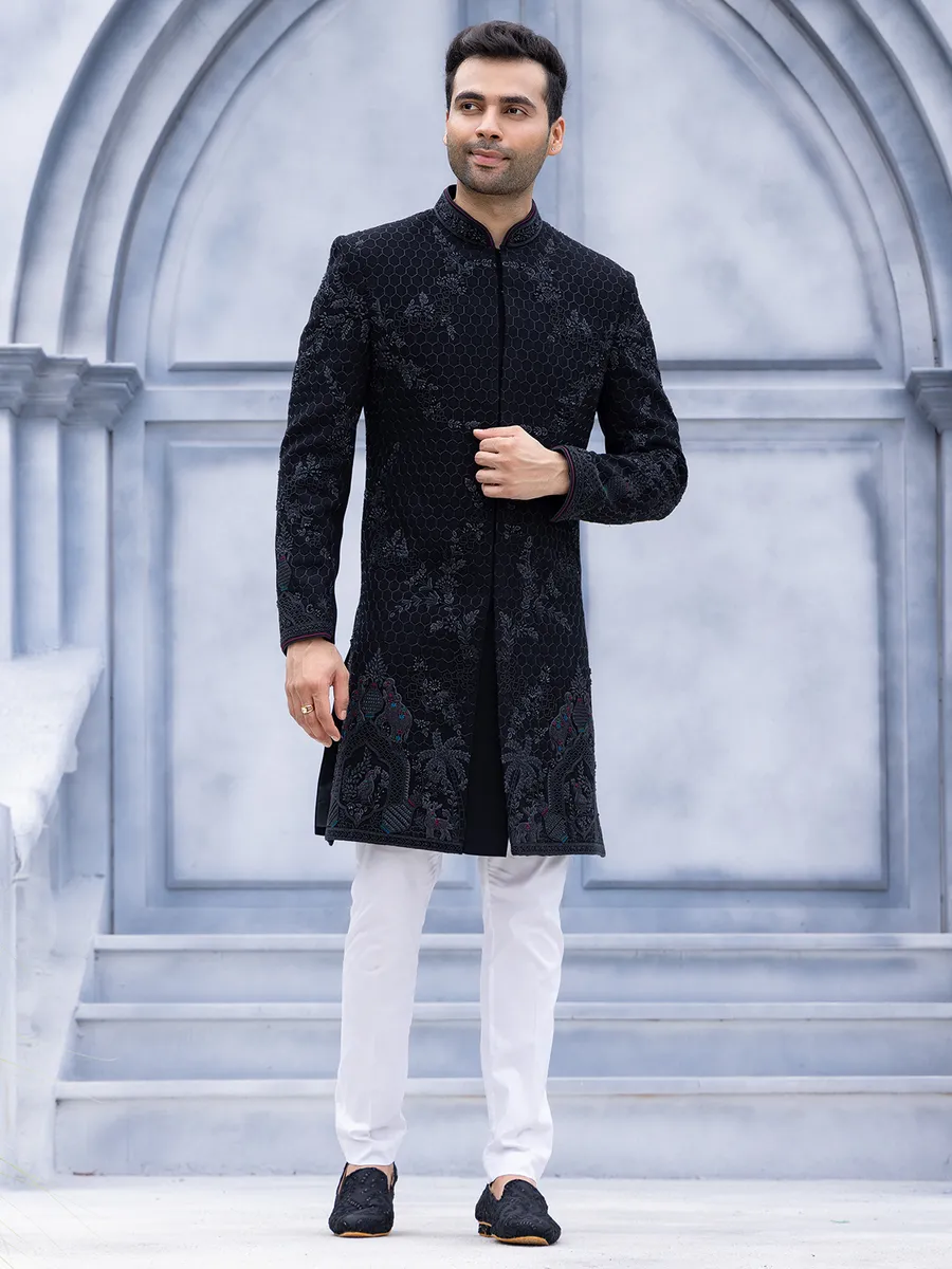 Black terry rayon reception style Indowestern