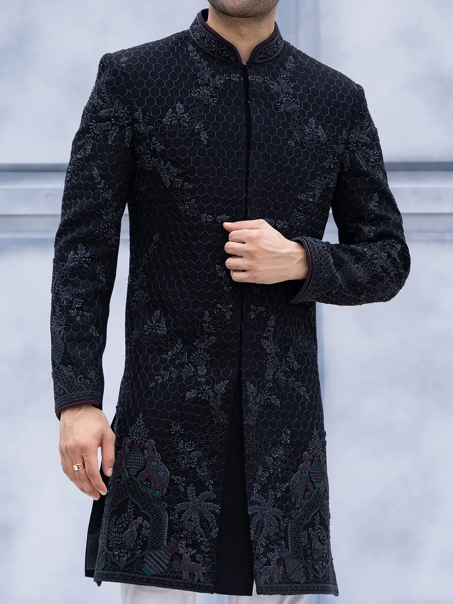 Black terry rayon reception style Indowestern