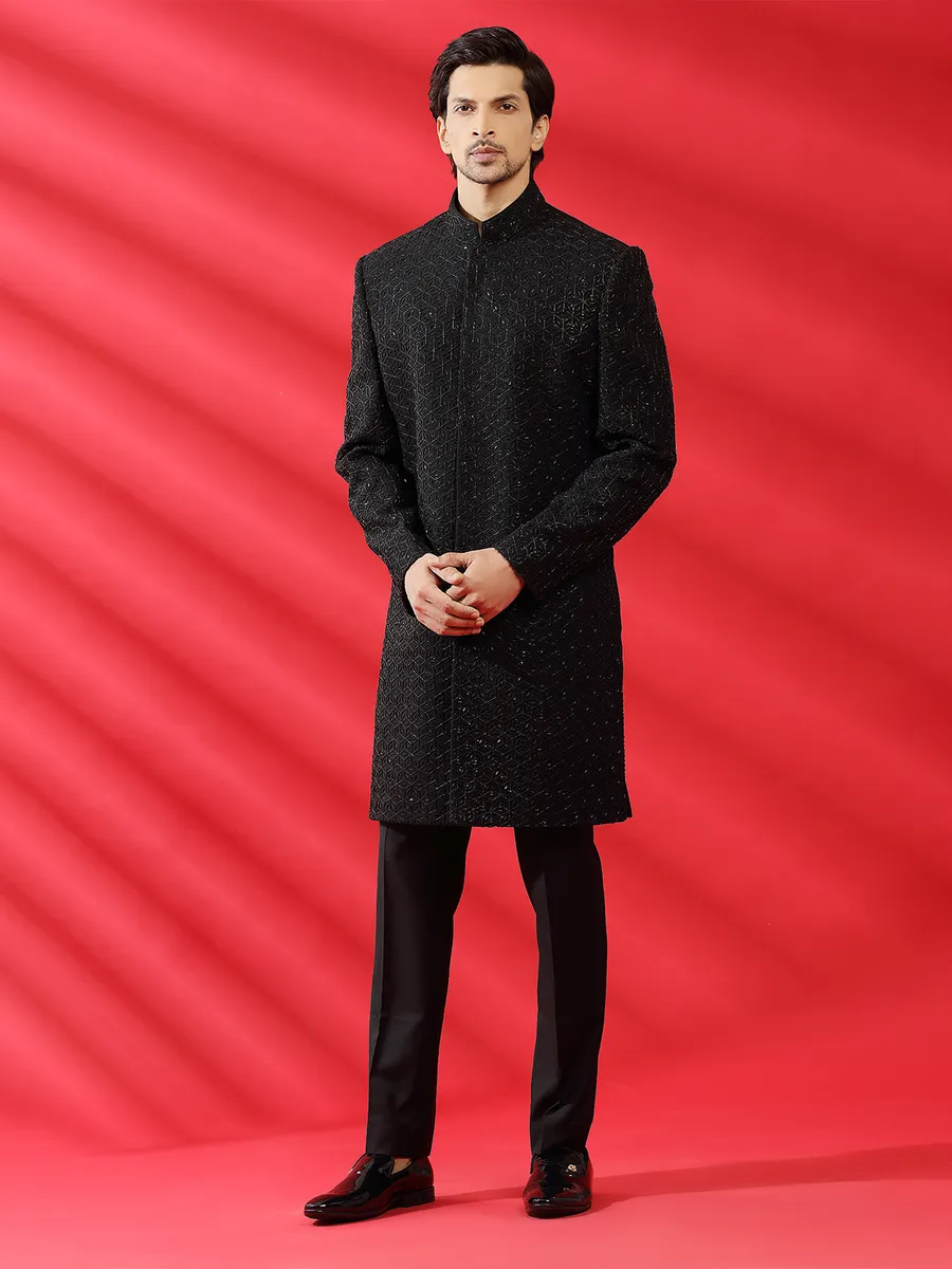 Black wedding and party wear indowestern for men