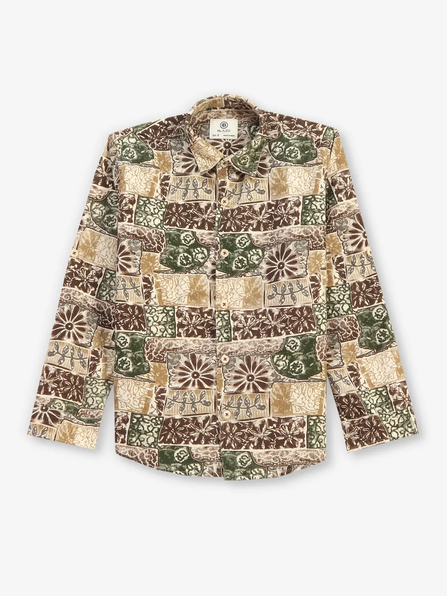 BLAZO beige printed cotton shirt with t-shirt