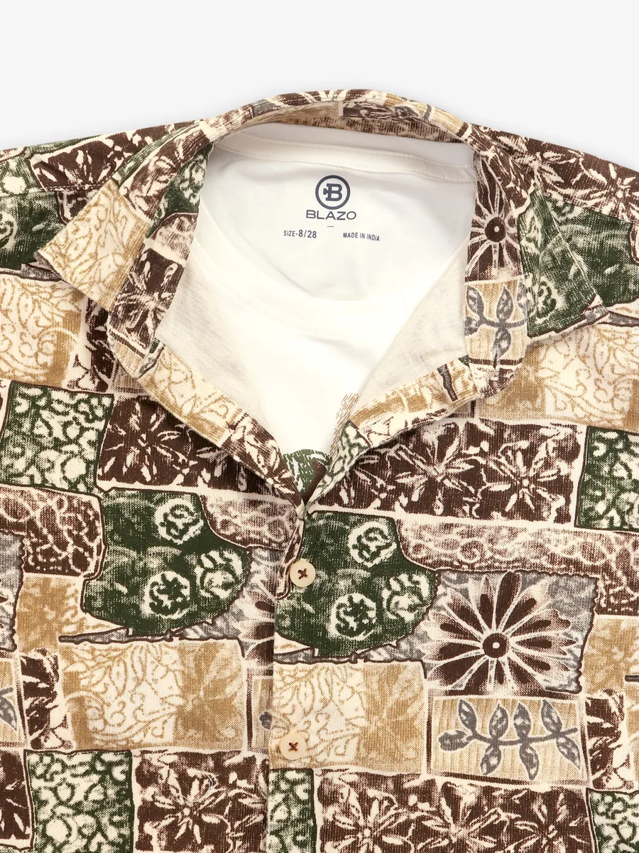 BLAZO beige printed cotton shirt with t-shirt