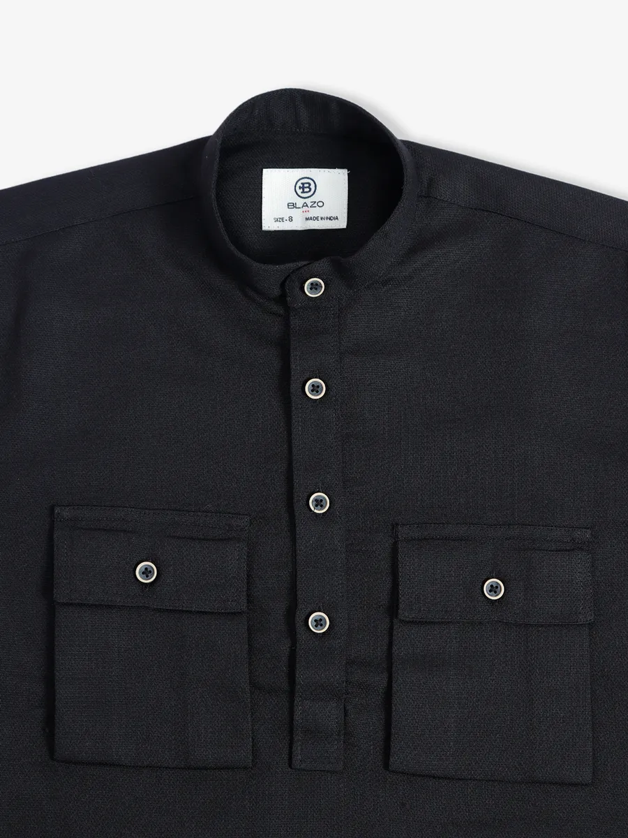 Blazo black plain cotton kurta style shirt