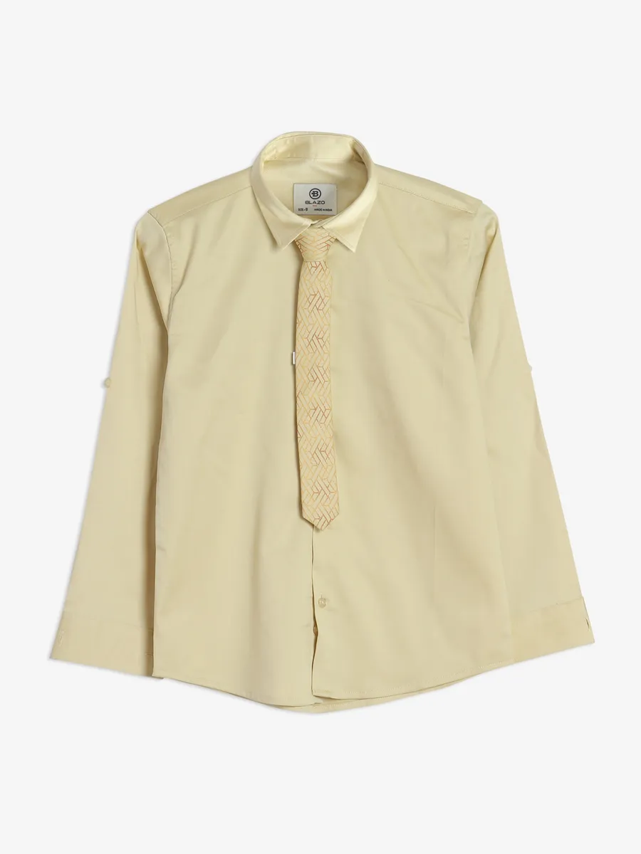 Blazo cotton light yellow plain shirt