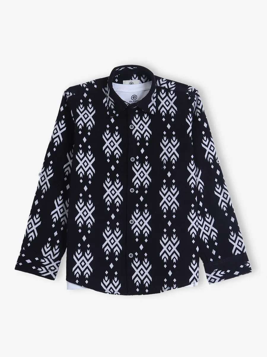 BLAZO cotton printed black shirt