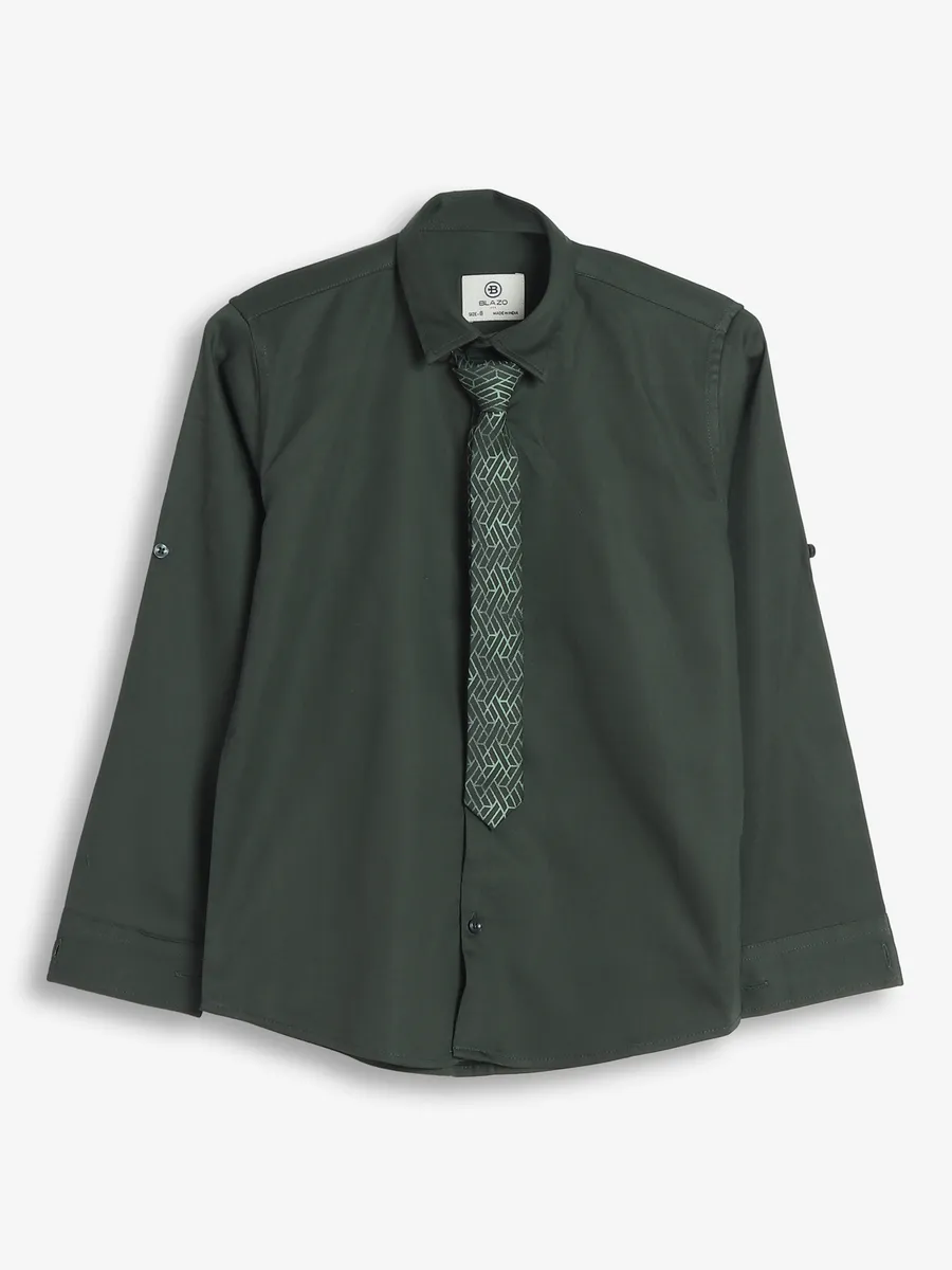 Blazo dark green cotton plain shirt