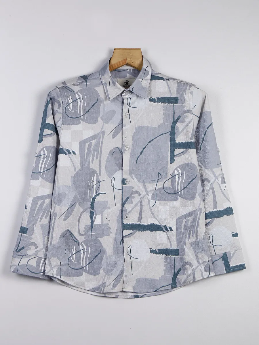 Blazo grey printed cotton casual wear shirt