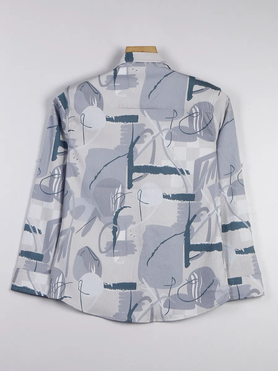 Blazo grey printed cotton casual wear shirt
