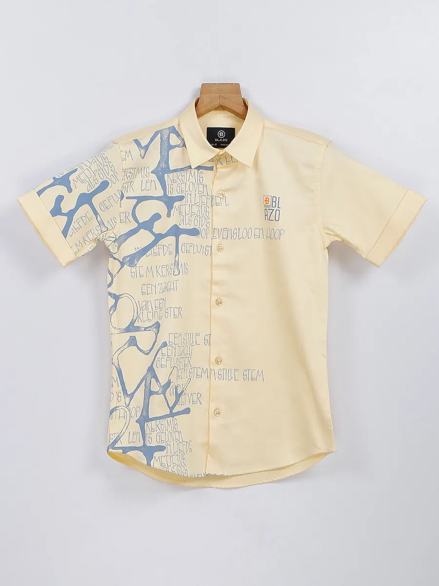 Blazo light yellow color cotton printed shirt