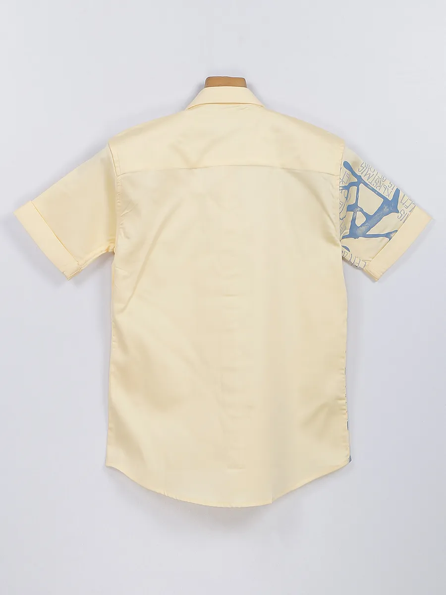 Blazo light yellow color cotton printed shirt