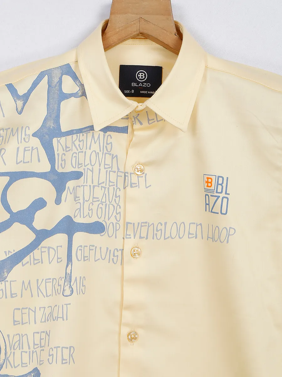 Blazo light yellow color cotton printed shirt