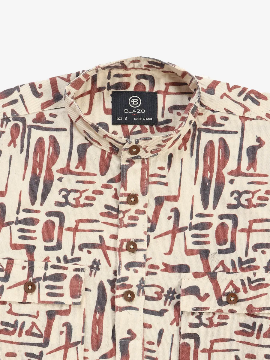 BLAZO maroon printed cotton kurta syle shirt