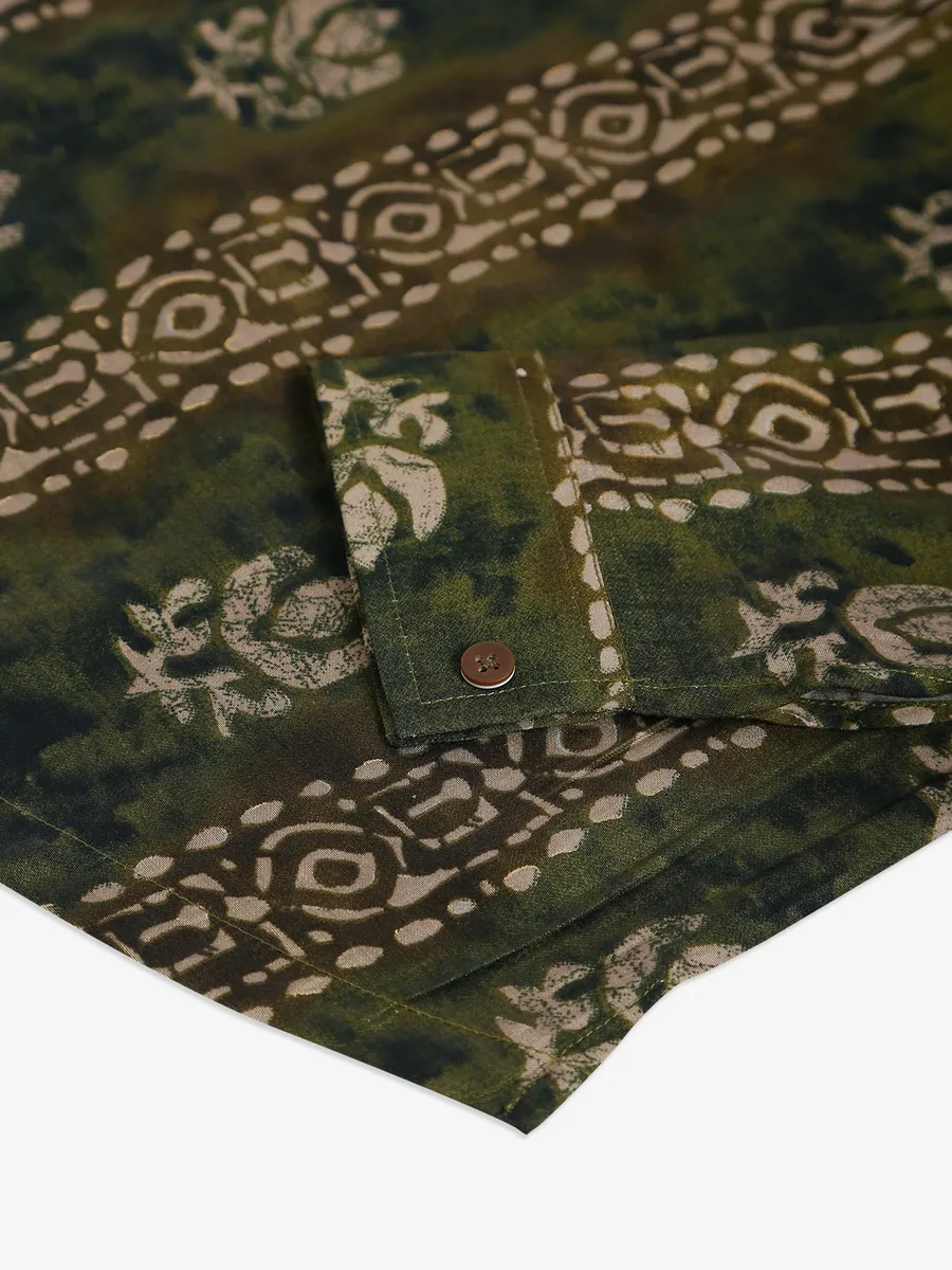 Blazo olive printed cotton shirt