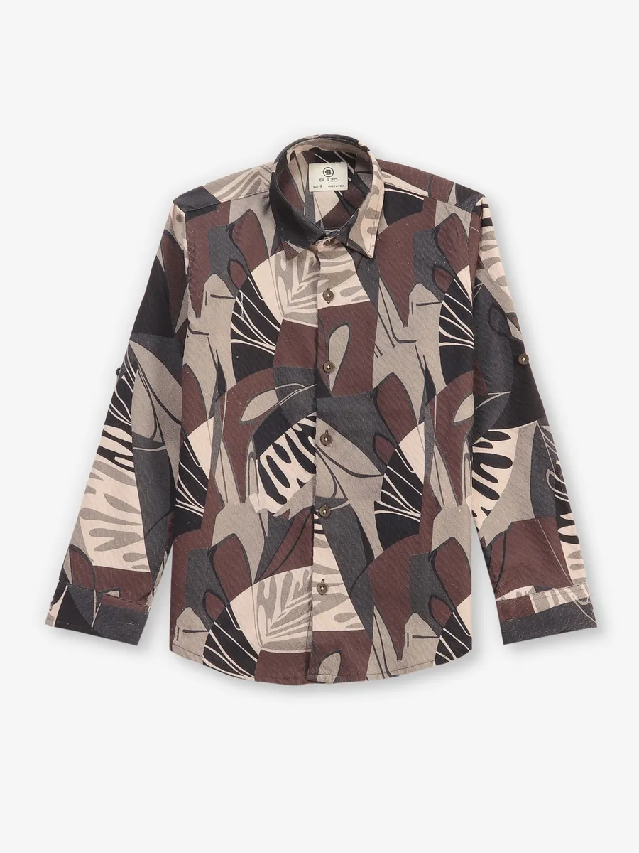 BLAZO printed brown cotton shirt