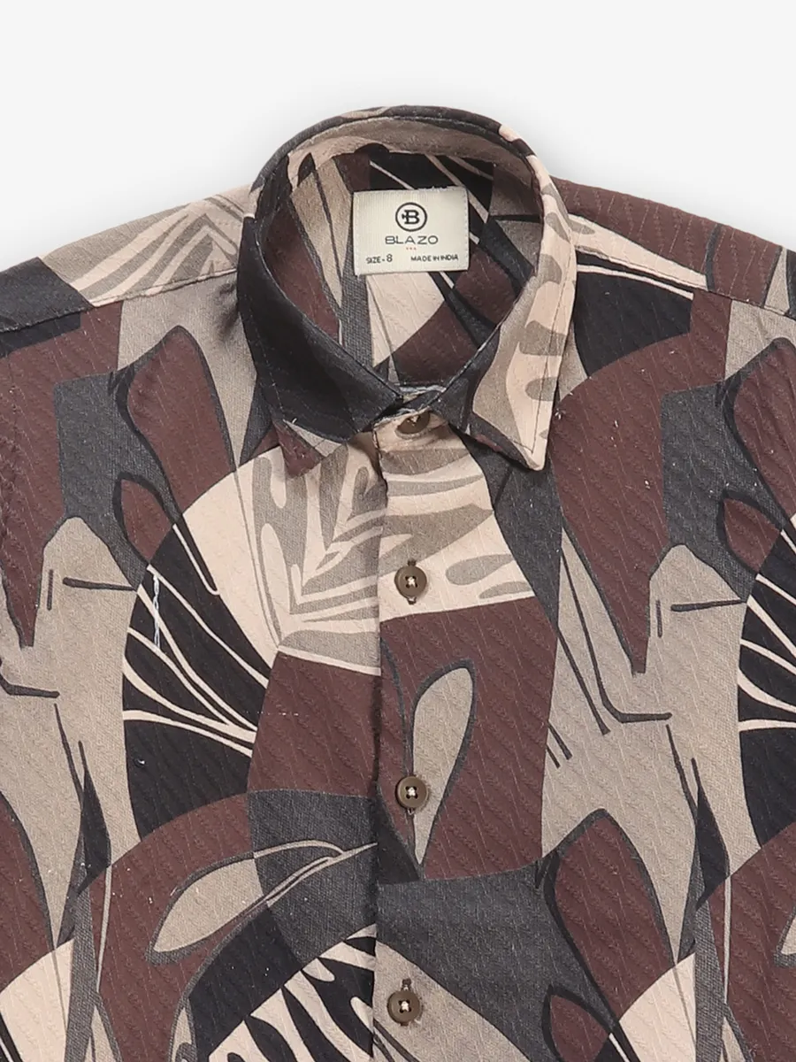 BLAZO printed brown cotton shirt