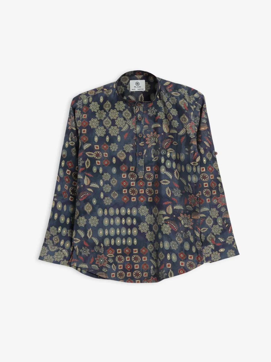 Blazo printed cotton navy shirt