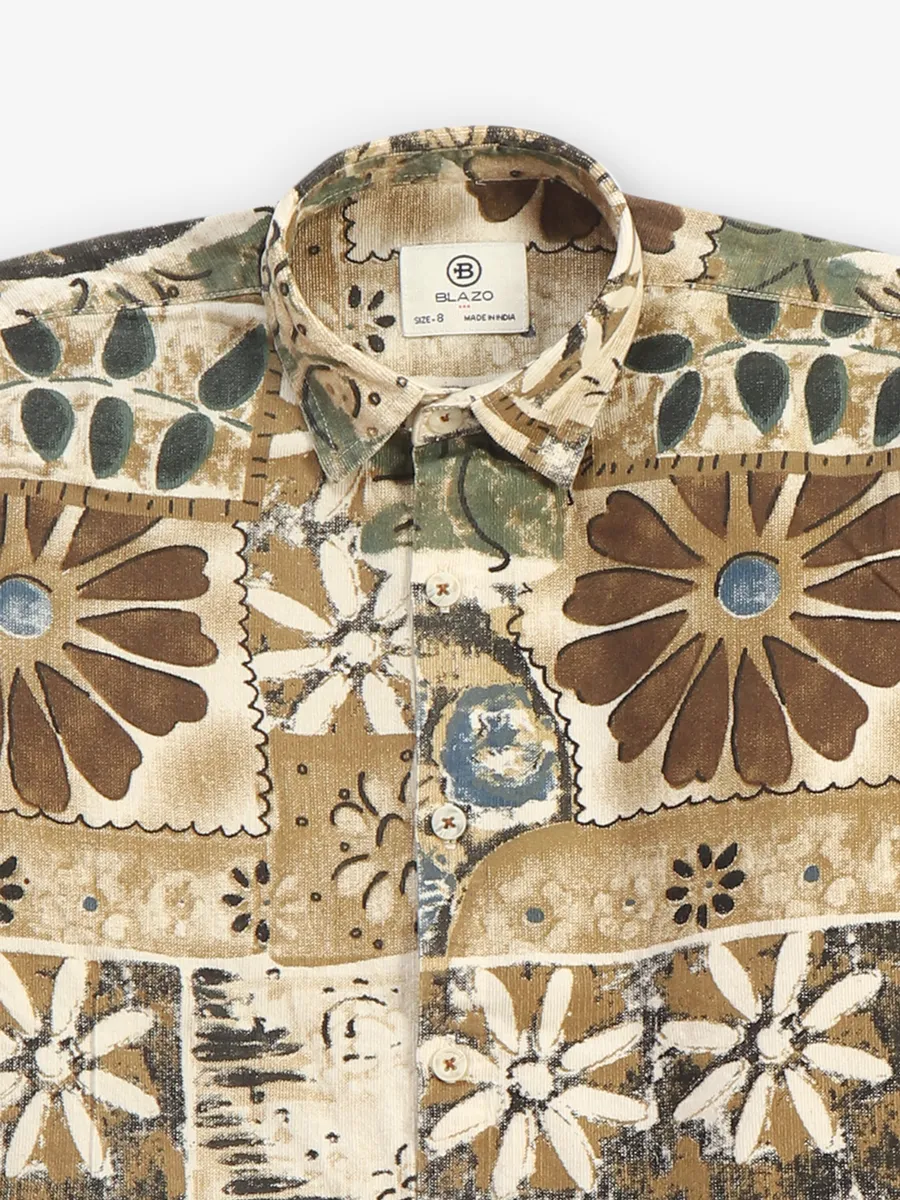 BLAZO printed cream cotton shirt