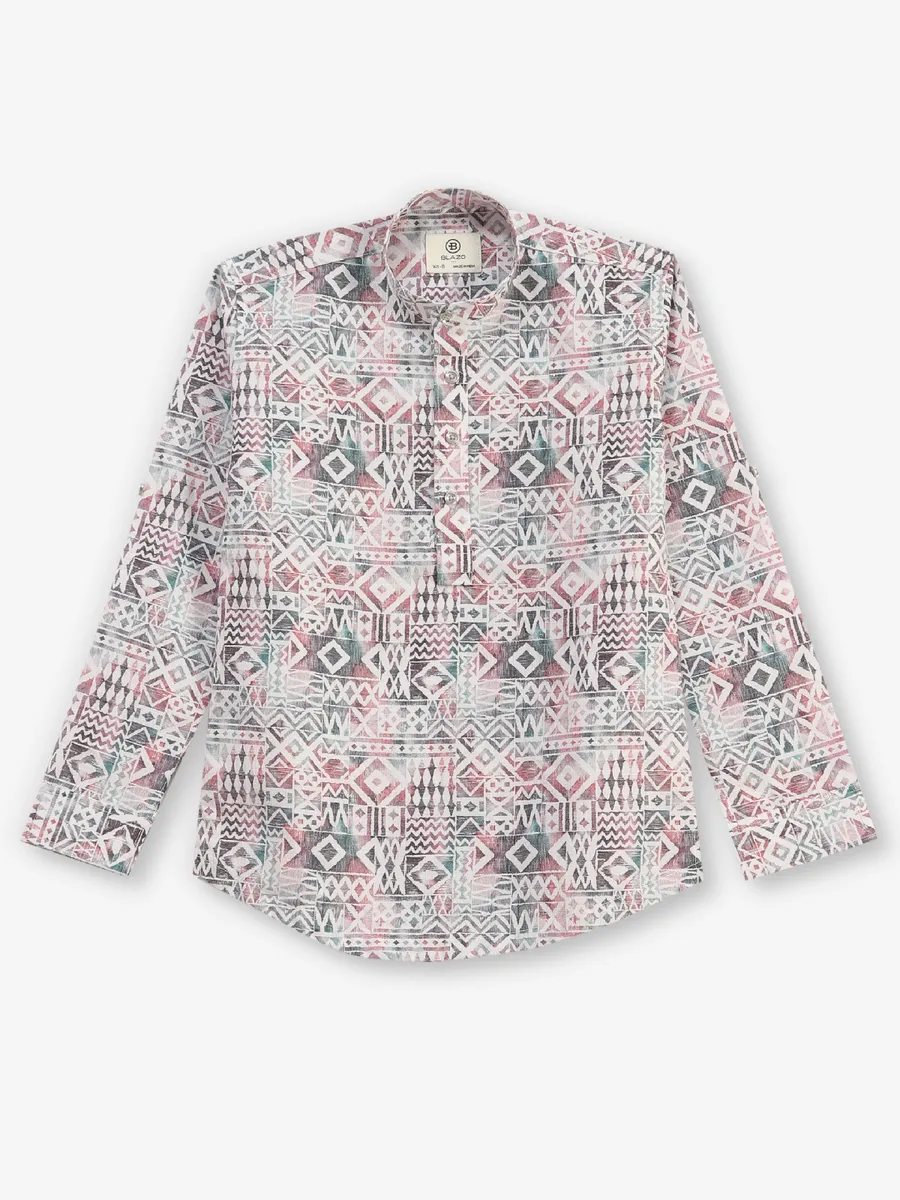 BLAZO printed white cotton kurta style shirt