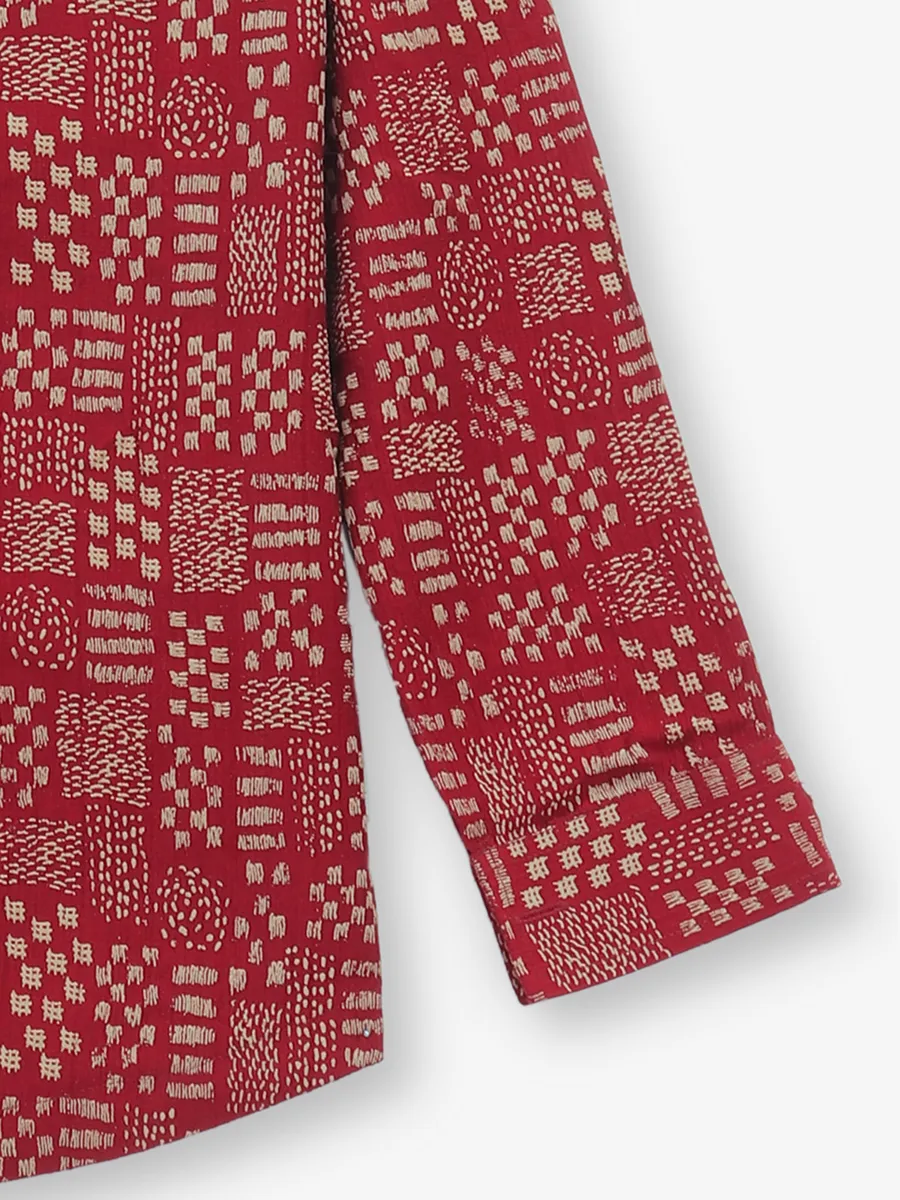 BLAZO red cotton kurta style shirt for boys with print