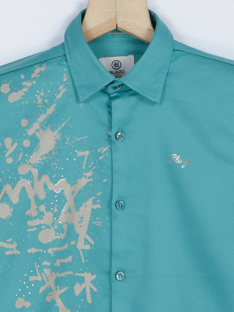 Blazo sea green cotton full sleeves shirt