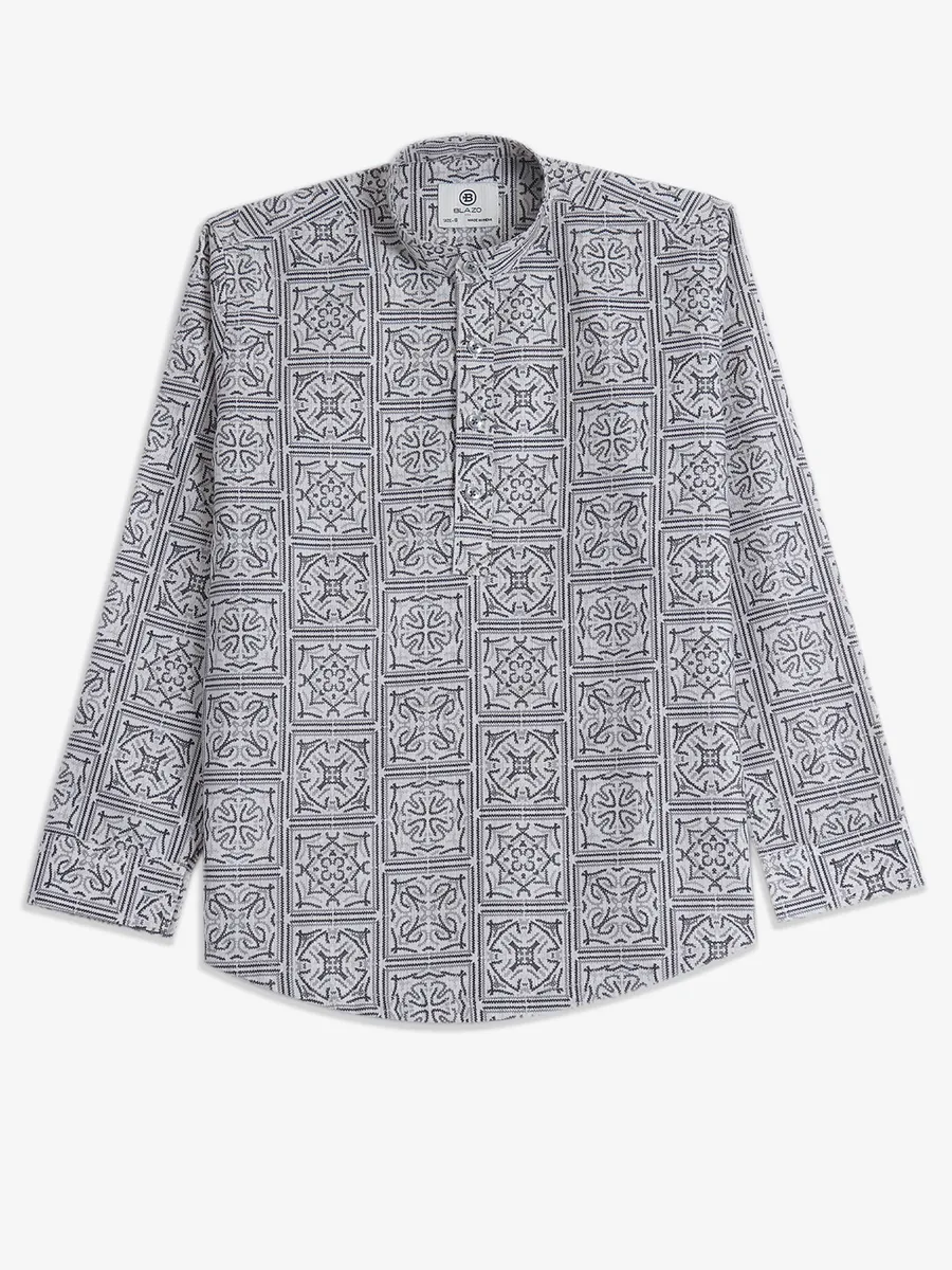 BLAZO white cotton printed kurta style shirt