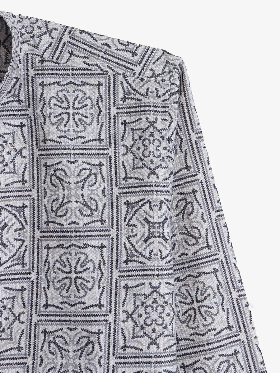 BLAZO white cotton printed kurta style shirt
