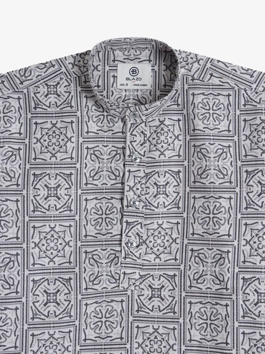 BLAZO white cotton printed kurta style shirt