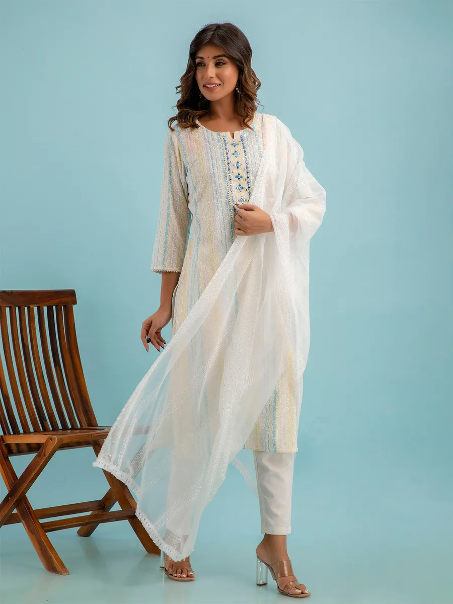 Blue and white cotton kurti set