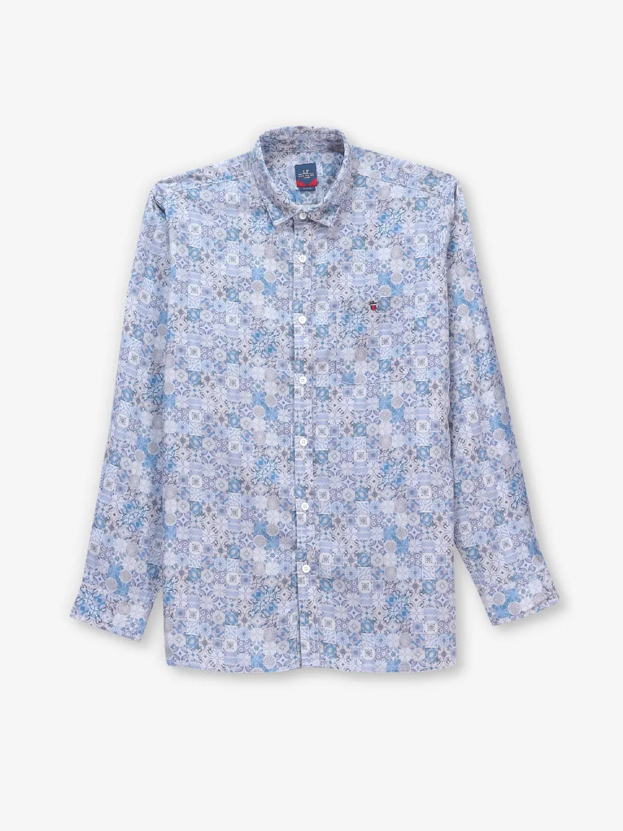 LOUIS PHILIPPE blue and white printed casual slim fit shirt